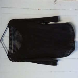 Jeanne Pierre black 3/4 sleeve crochet top